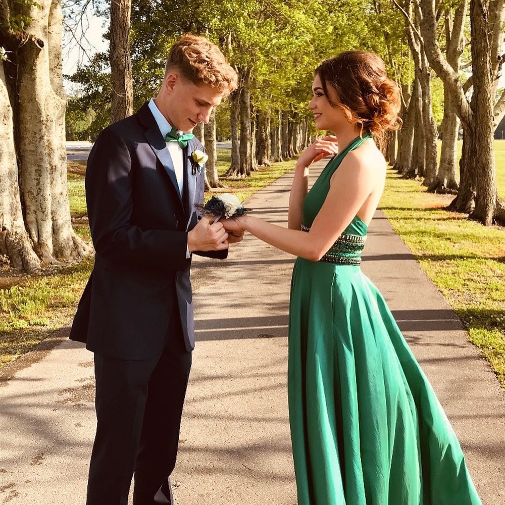 Green Sherri hill prom dress